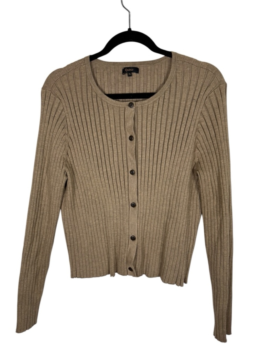 Quince Women's Eco-Knit Cropped Rib Cardigan Warm Taupe Sz XL - Picture 2 of 6